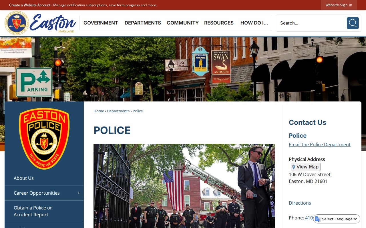 Easton Police Department page for Easton warrant records in Talbot County