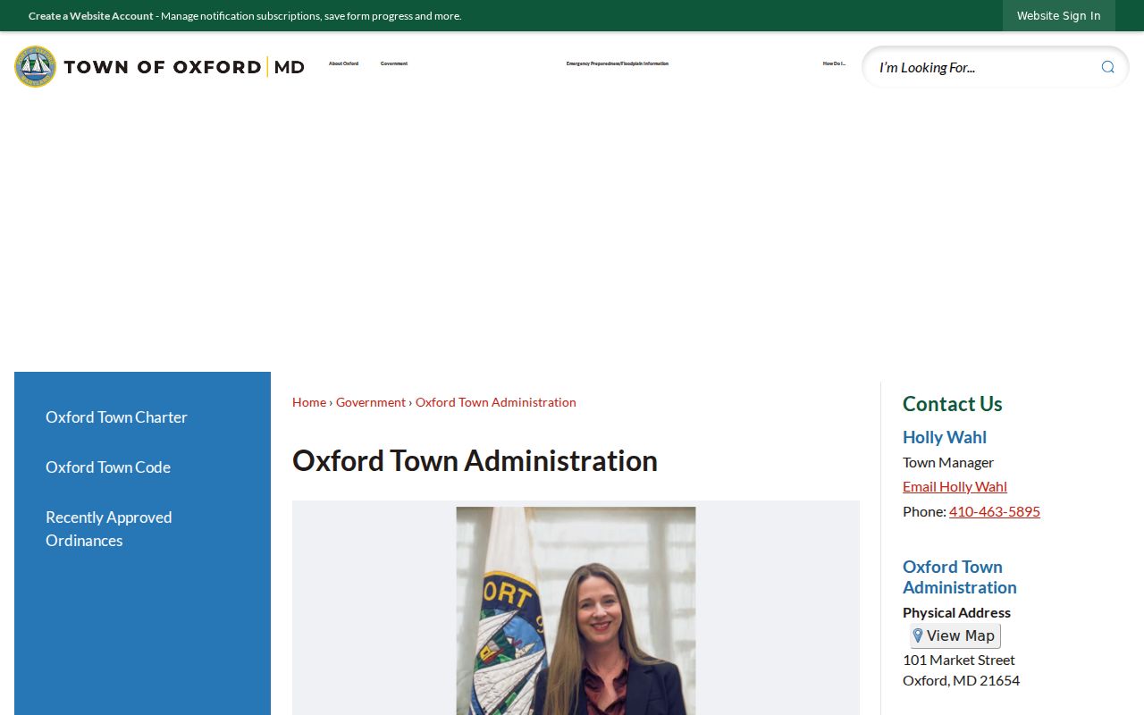 Oxford town administration page for Oxford warrant records in Talbot County