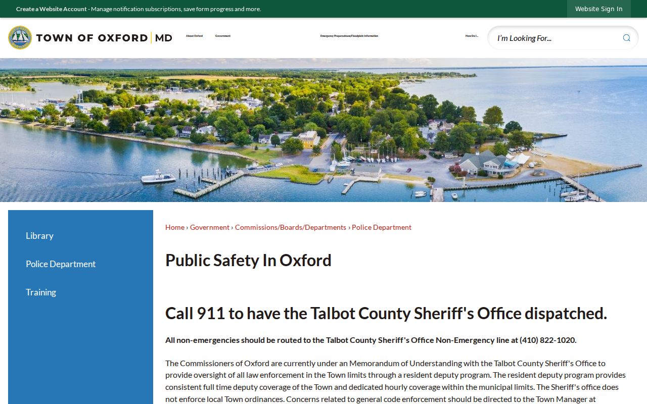 Oxford Police Department page for Talbot County municipal warrant records